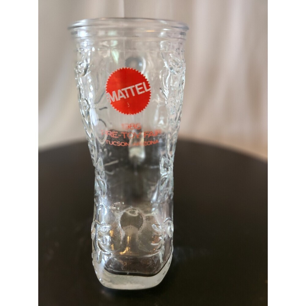 Vintage Anchor Hocking Clear Glass "MATTEL TOYS BRANDED" COWBOY BOOT Mug RARE